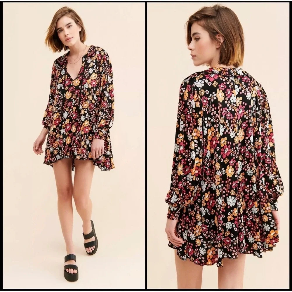 Free People Daisy Jane‎ Mini Dress Dark Floral Combo Size Small